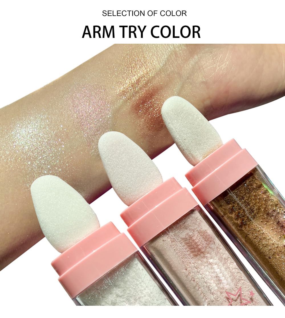 3 Color Glitter Powder Highlighter Makeup, Body Brightens the Natural Three-dimensional Face Blusher Patting Powder Highlighter. (01-White moonbeam&04-Green& 05-Gold)