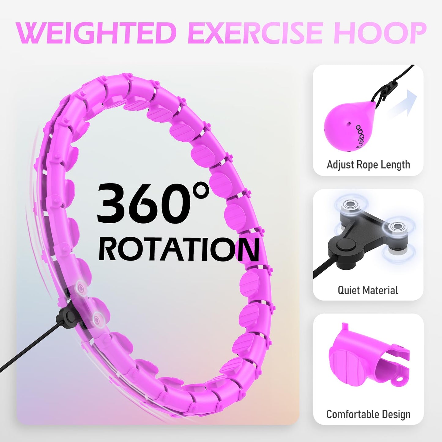 JLoibao Weighted Hula Circle with 24 Links for Adults Weight Loss, Infinity Fitness Hoop Plus Size, for Women Smart Exercise Equipment