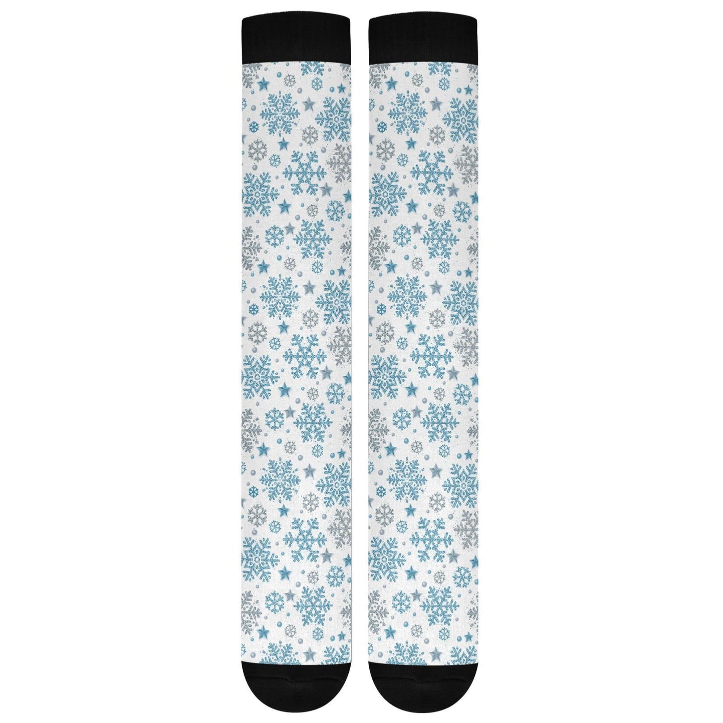 Blue Snowflakes Compression Socks for Women and Men Circulation Winter Long Socks for Athletic Running 1
