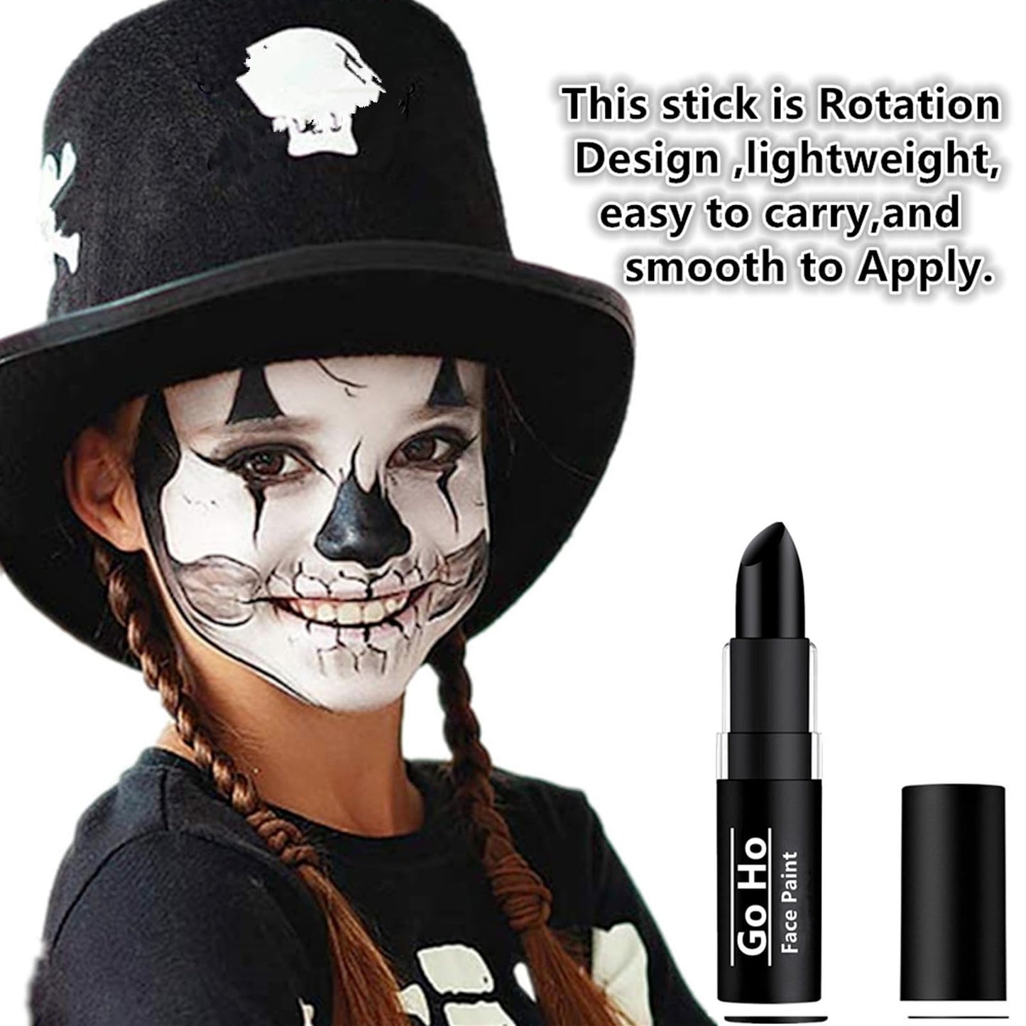 Go Ho Makeup Clown Black Cream-Blendable Stick - Black Face Body Paint Stick Professional SFX Makeup Cosplay Costume,Safe Facepaint Nose&Lip Smacking,Eye Black Football Sports Halloween
