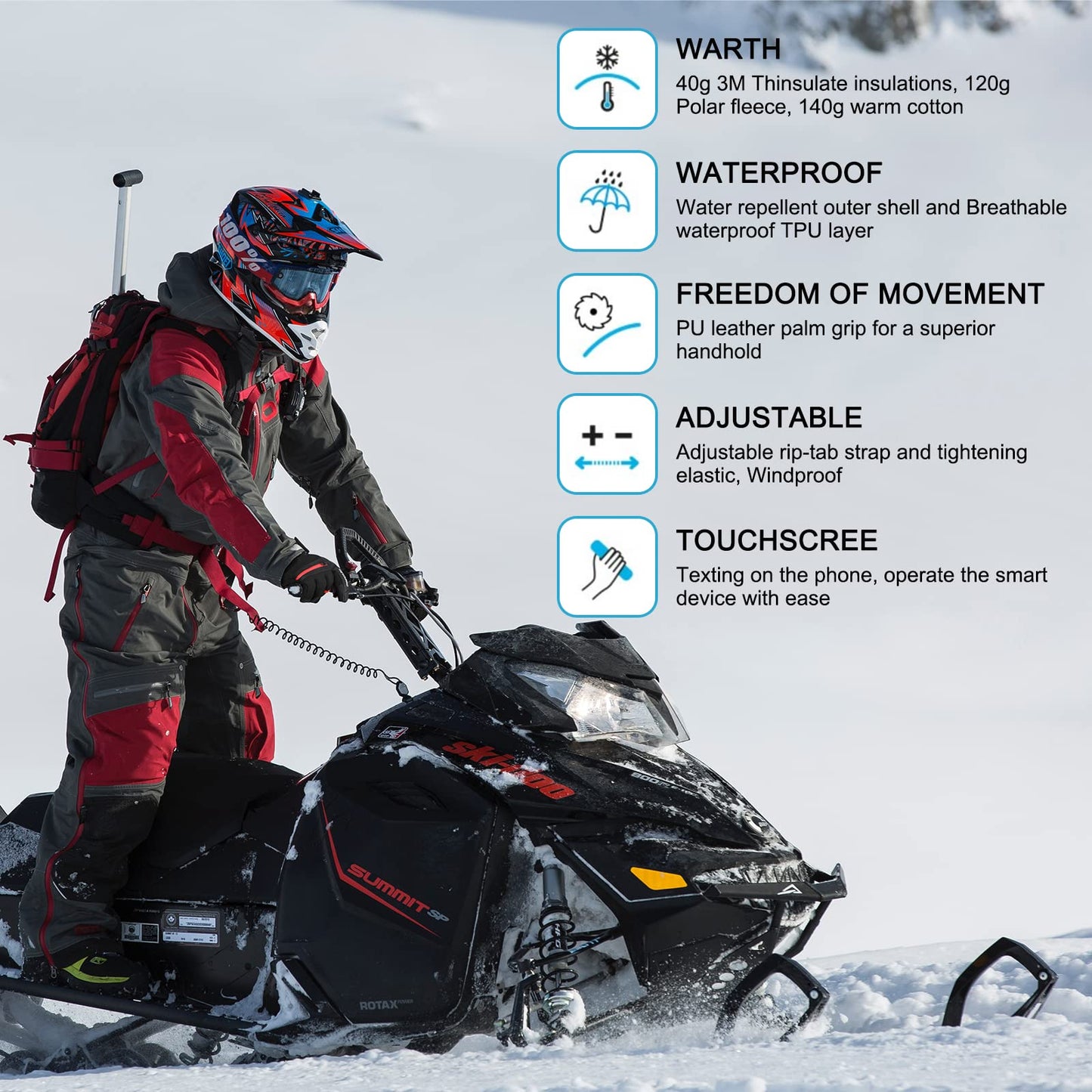 Cevapro Winter Gloves Ski Gloves for Men Women, Snow Thermal Gloves Waterproof Insulated Gloves Windproof Snowboard Gloves for Snow Skiing Snowboarding in Cold Weather