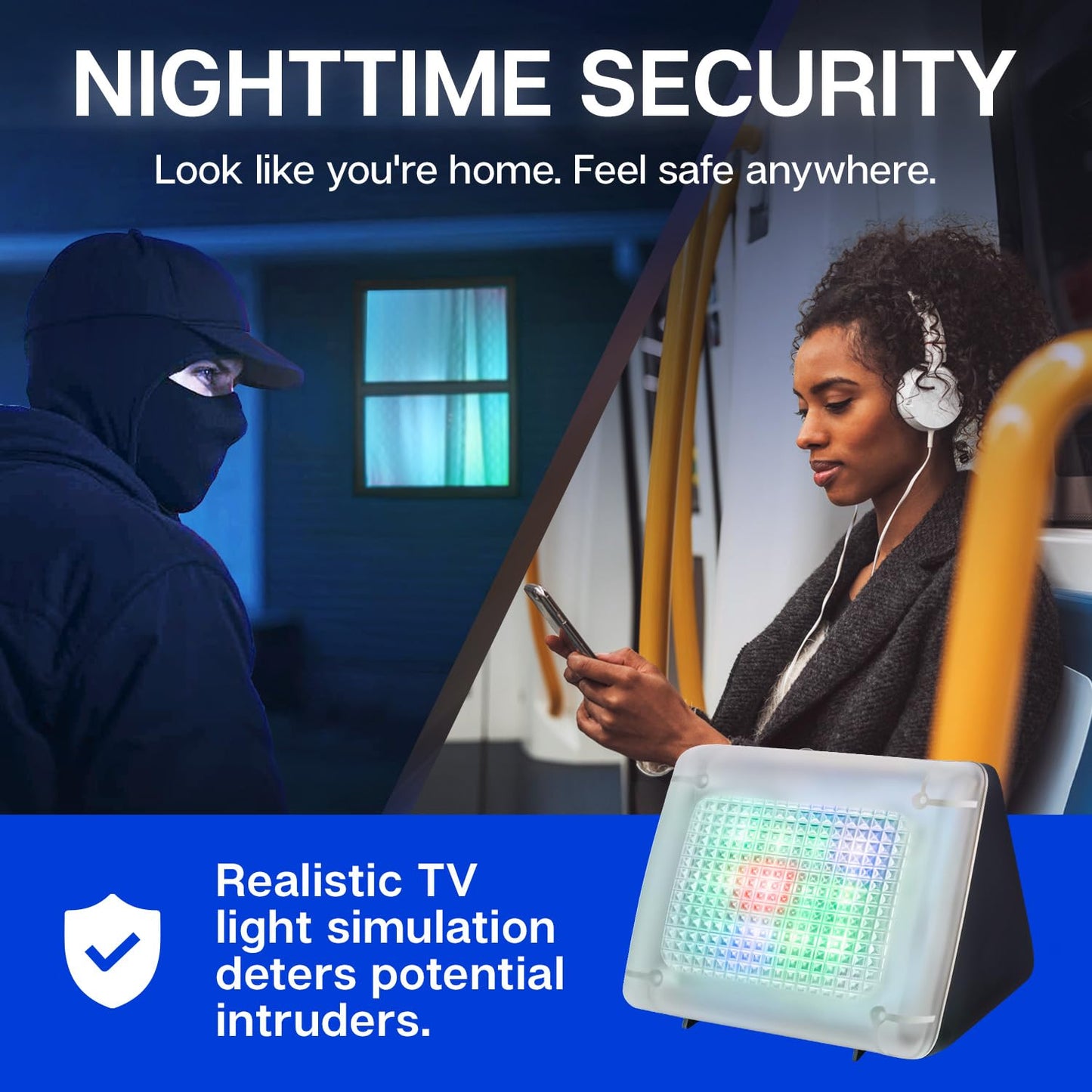 FakeTV - FTV-10 Charcoal Design Burglar Deterrent – Simulated TV Light with Frosted Lens – Energy-Efficient LED Dummy Home Security Technology – Prime Quality House & Valuables Protection Equipment