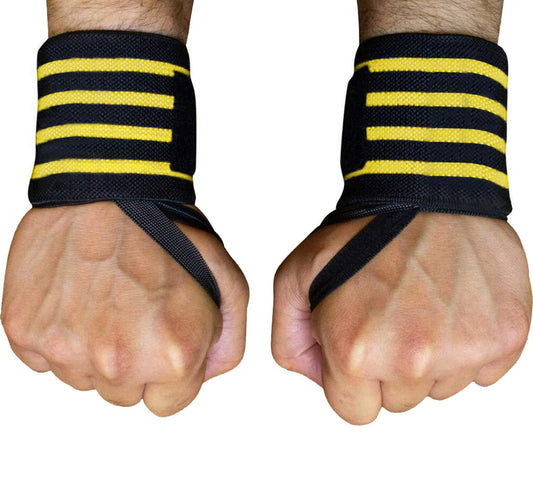 WOD Nation Wrist Wraps for Weightlifting, 18” Professional Gym Wrist Straps w/Thumb Loop for Men & Women, Wrist Support Wraps for Strength Training, Powerlifting & Bodybuilding (Black/Yellow)