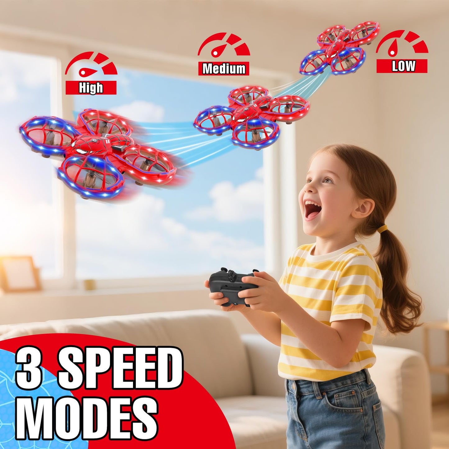 Aooess Drones for Kids 8-12: Spider Toy Stunt Drone With 5D Obstacle Avoidance, 3D Flip, Auto Hovering Indoor Drone, 2 Battery Kids RC Quadcopter With Led Lights RC Helicopter for Adults Kid