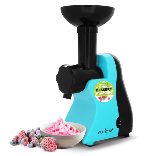 NutriChef Electric Frozen Fruit Dessert Maker - Fruit Sorbet Machine - Make Ice Cream, Dessert, Gelato, Smoothies, Slushies & Frozen Yogurt - Includes Food Plunger & Recipe Book - Blue