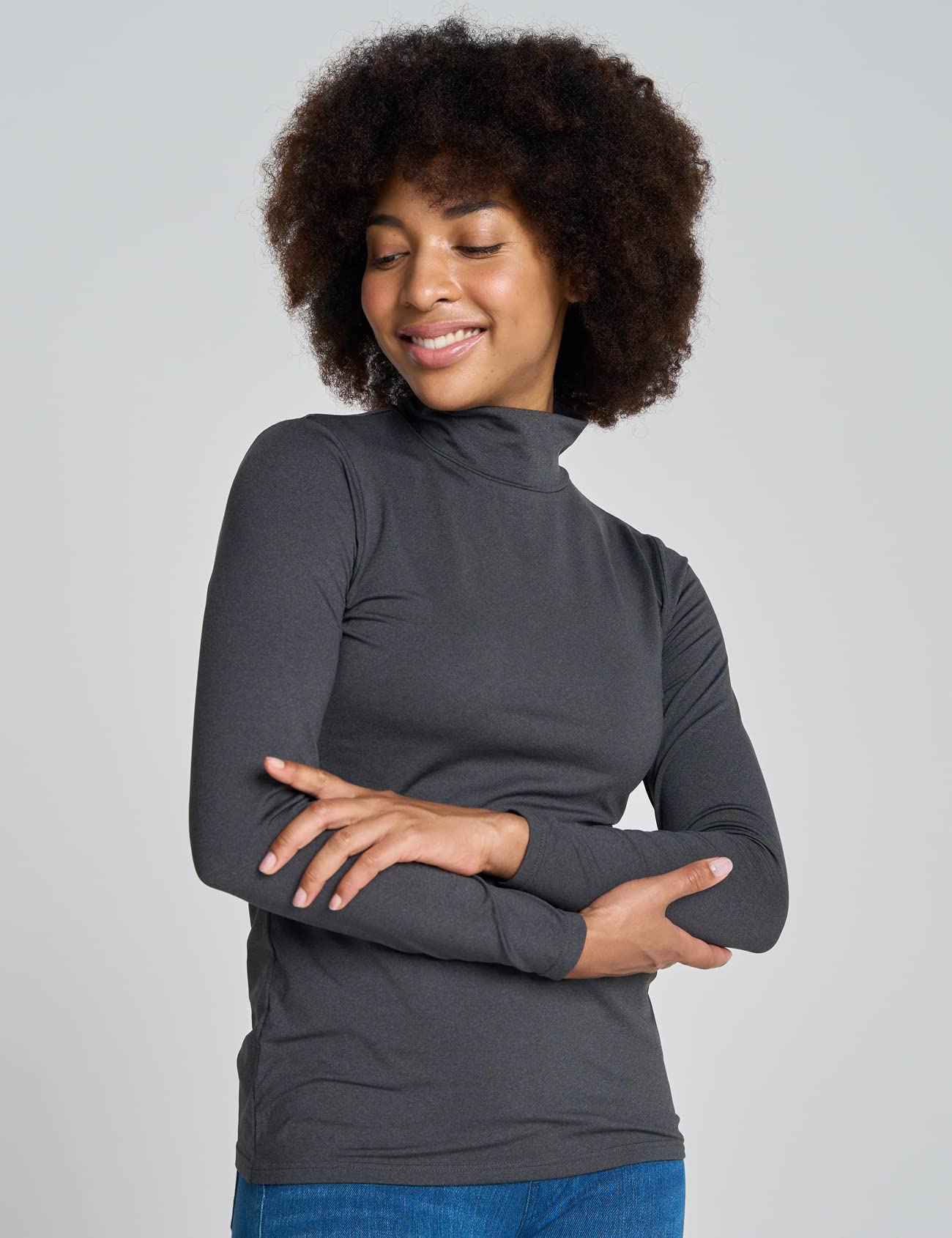 LAPASA Women Mock-Neck Thermal Underwear Top Undershirt Lightweight Fleece Lined Long Sleeve Base Layer Winter Warm Thermoflux 100 Mildly Warm L87 Small Mock Neck: Dark Heather Gray