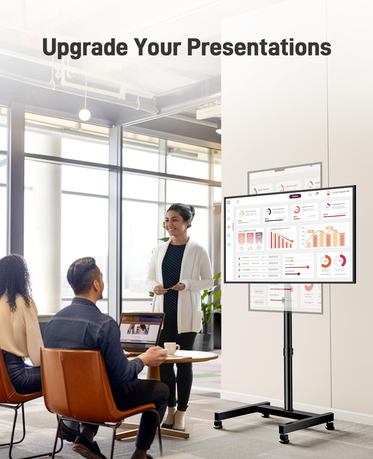 Perlegear Floor TV Stand with Mount for 26-50 inch TVs up to 55 lbs, TV Floor Stand with Rotation, Tilt, Level, Height Adjustable TV Stand for Bedroom/Living Room, Max VESA 300x300mm, PGFS12