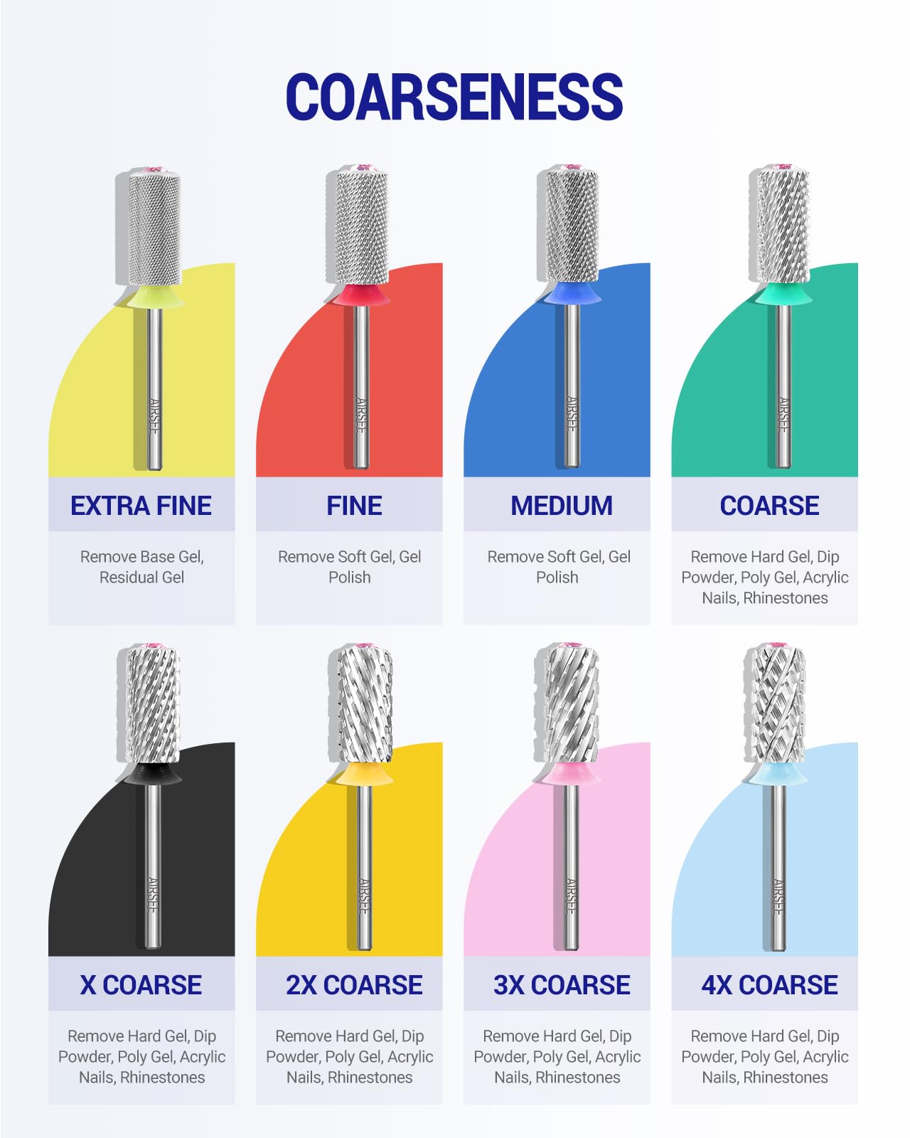 AIRSEE Tungsten Carbide Acrylic Nail Drill Bit Efile Electric File Machine Head Tip for Manicure Polishing Art Remove Gel 3/32" 2 Way Beginner Safety Pink Crystal Top Barrel 2X Coarse-2XC