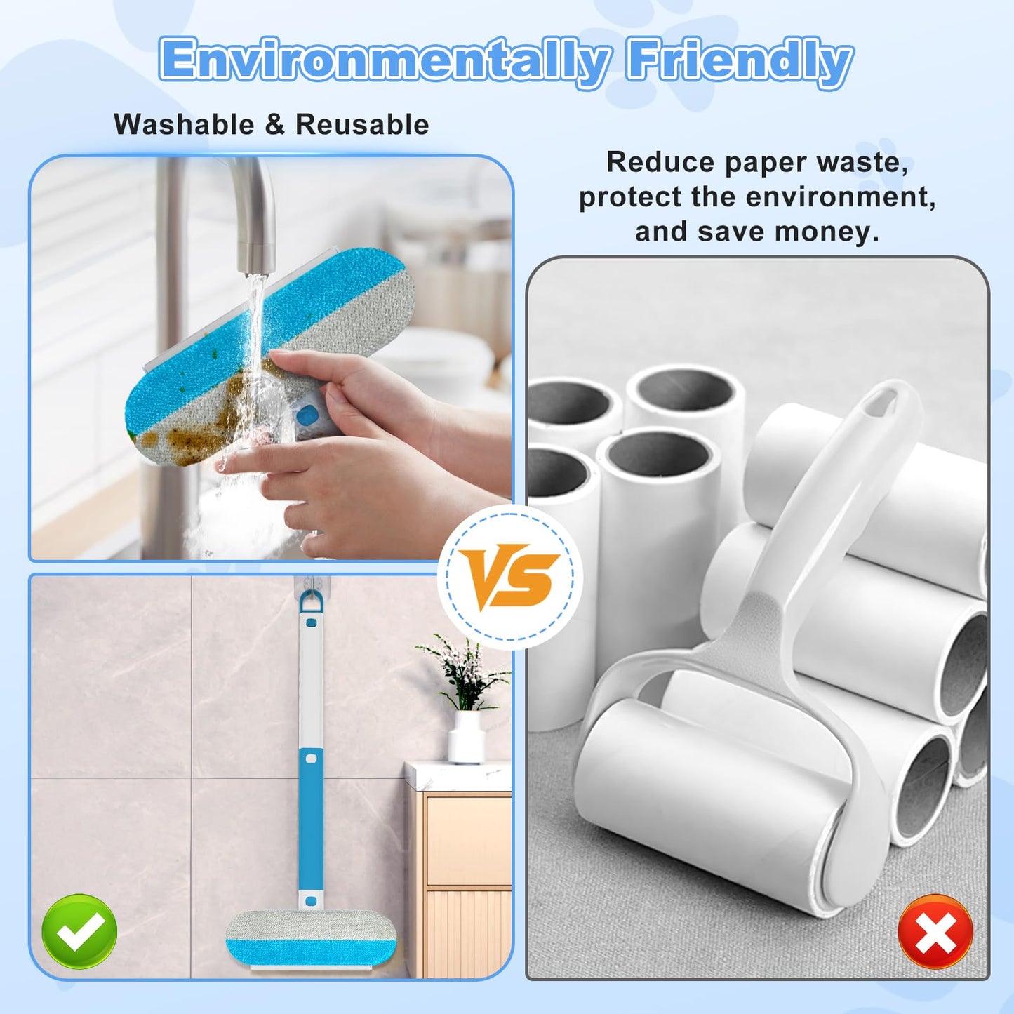 Multifunctional Pet Hair Remover Tool, 4 in 1-Reusable Washable Long Handle Dog&Cat Fur Hair Remover for Furniture,Carpet,Couch,Clothes,Bedding,Car,Window,Better Than Lint Rollers, with 2 Scrapers