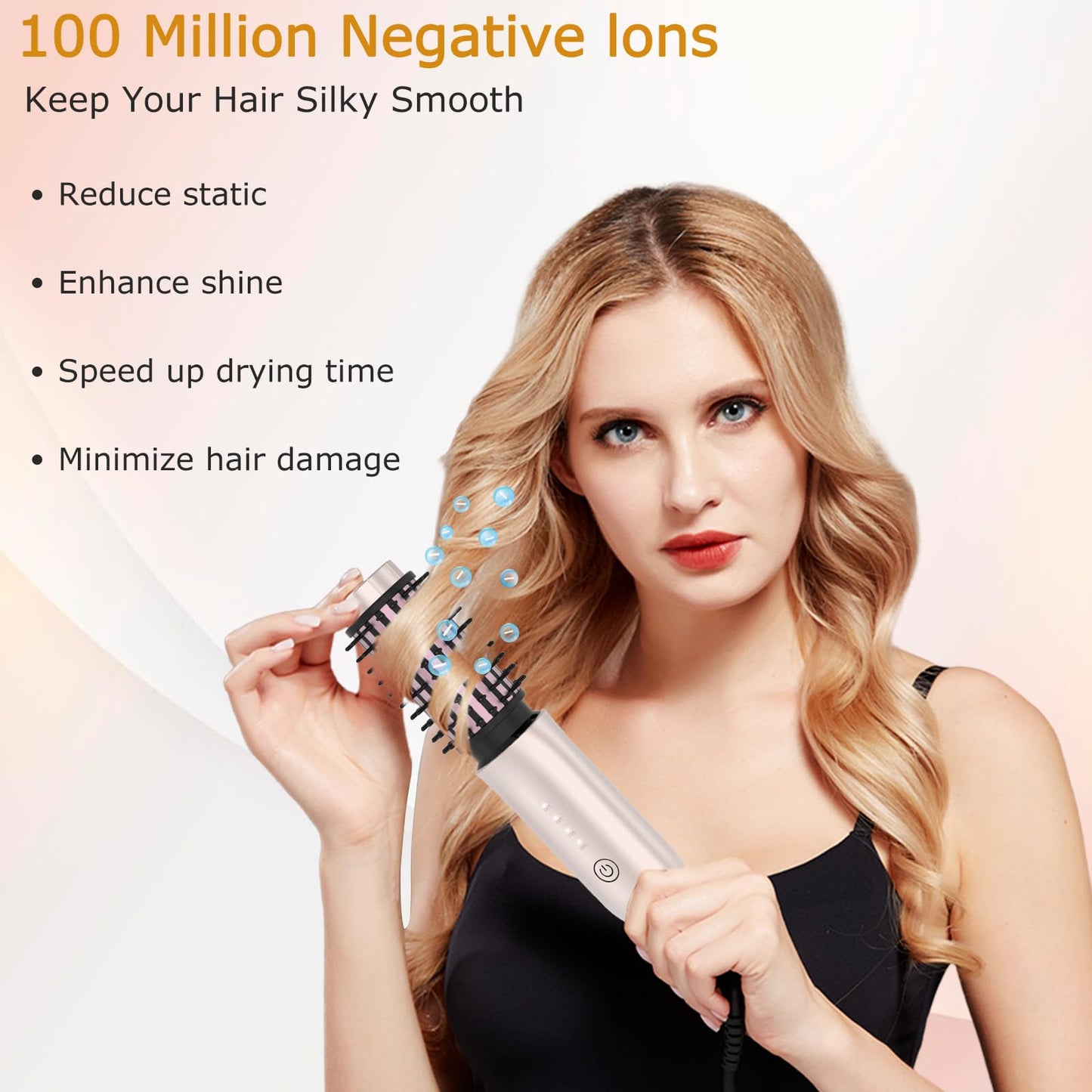 Cordless Hair Curling Iron Brush, Travel Hot Straightener Comb Curl Brush, 3-in-1 Portable Curling Iron Cordless Wand, USB Rechargeable Curling Wand-Blush(Gold)