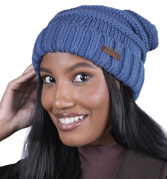 Tough Headwear Brook + Bay Slouchy Beanie, Women's Winter Hats for Cold Weather, Oversized Knitted Hats Denim Blue