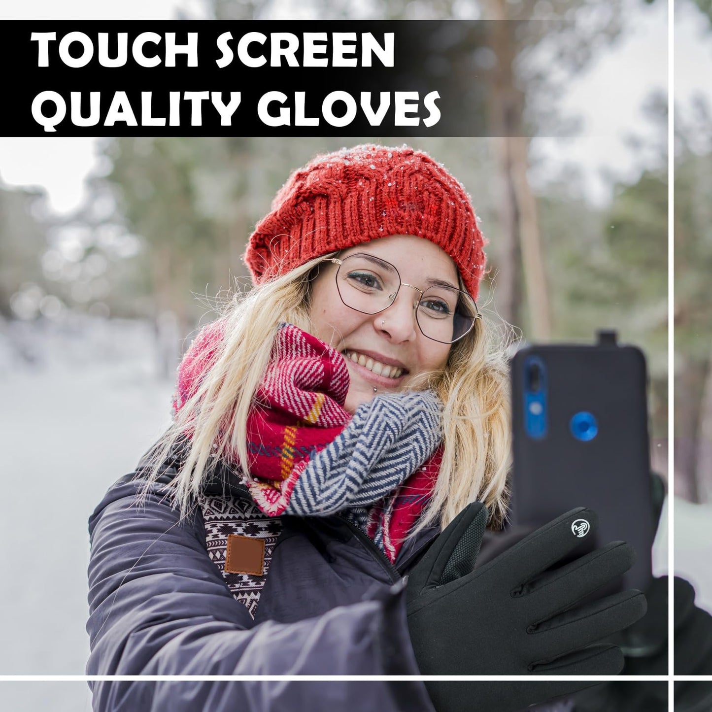 WESTWOOD FOX Waterproof Winter Gloves for Men & Women,Windproof, Warm Ski Gloves, Touchscreen, Anti-Slip Grip Gloves for Cycling, Snowboarding, Hiking, Running, Driving and Outdoor Sports (Black, L)