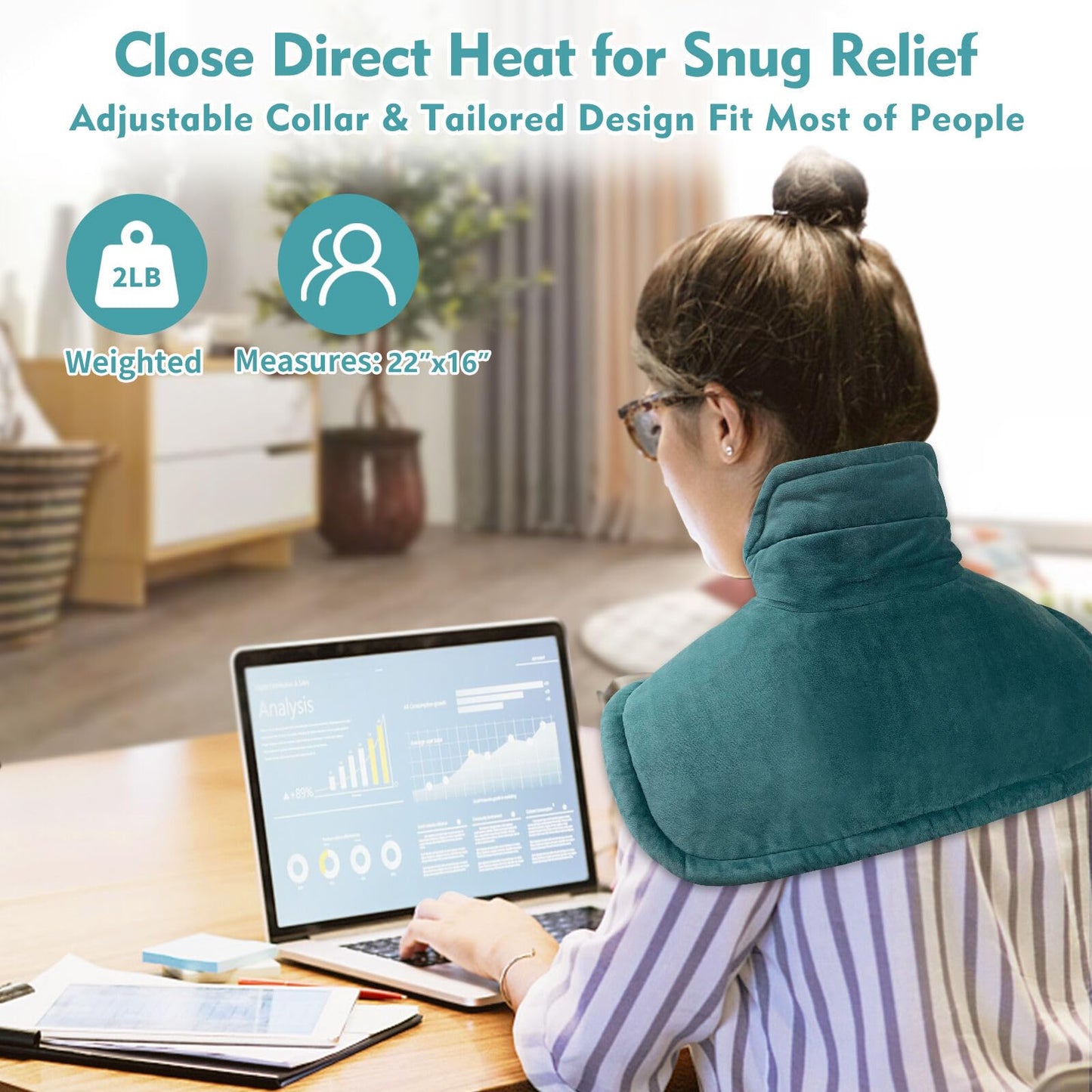 Aqziill Heating Pad for Neck and Shoulders Weighted for Pain Relief, Shoulder Heating Pads Electric Heated Neck Wrap, Gifts for Women Mom Men Dad Christmas, 6 Heat Settings, 4 Auto-Off