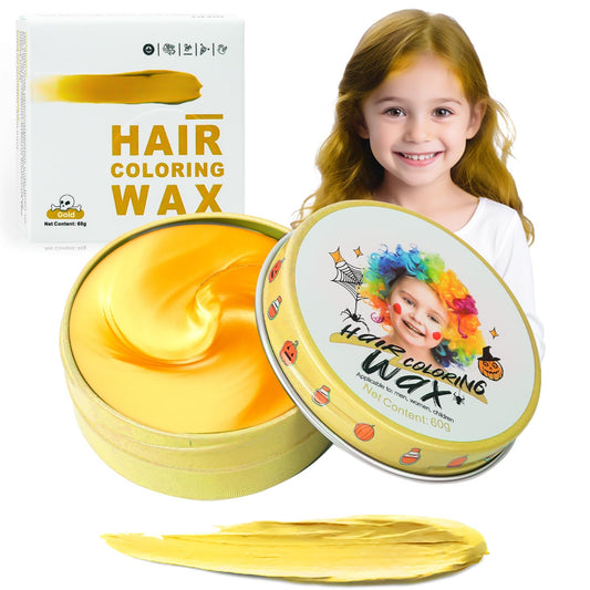 Temporary Gold Hair Color Wax for Kids, Blonde Colored Hair Styling Mud, Washable Goledn Style Dye for Girls Boys Teens, DIY Instant Hair Coloring Gel Cream for Cosplay Halloween Children's Day