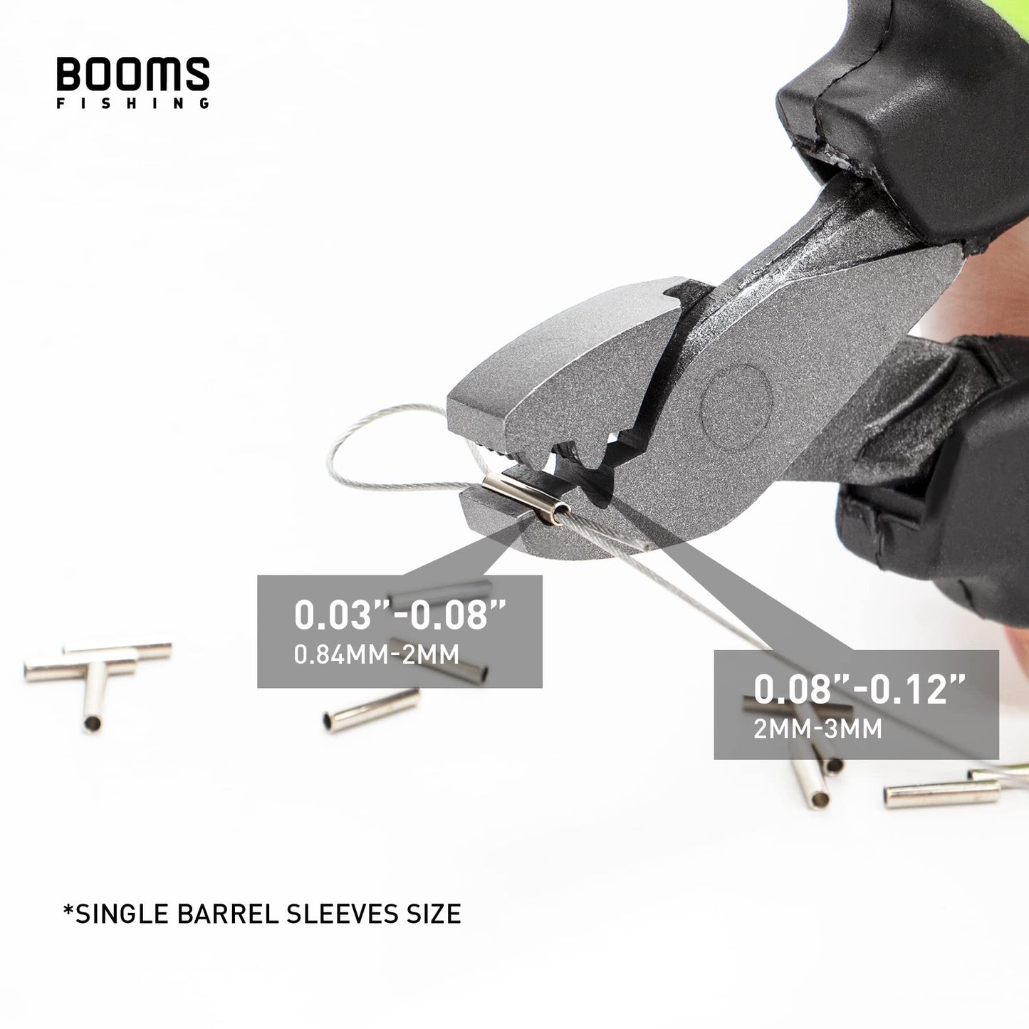 Booms Fishing CP2 Fishing Crimping Tool for Single-Barrel Sleeves, with 300pcs Sleeves, Green
