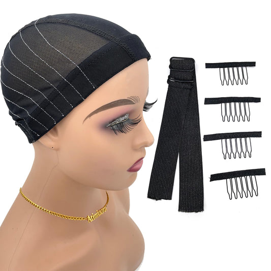 Atimiaza Wig Cap with Guideline Map for Wig Making, Stretchable Mesh Dome Caps with 1 Elastic Band and 4 Wig Combs for Beginners Sewing Wig (Small: 19"-20", 5 * 5 Closure)