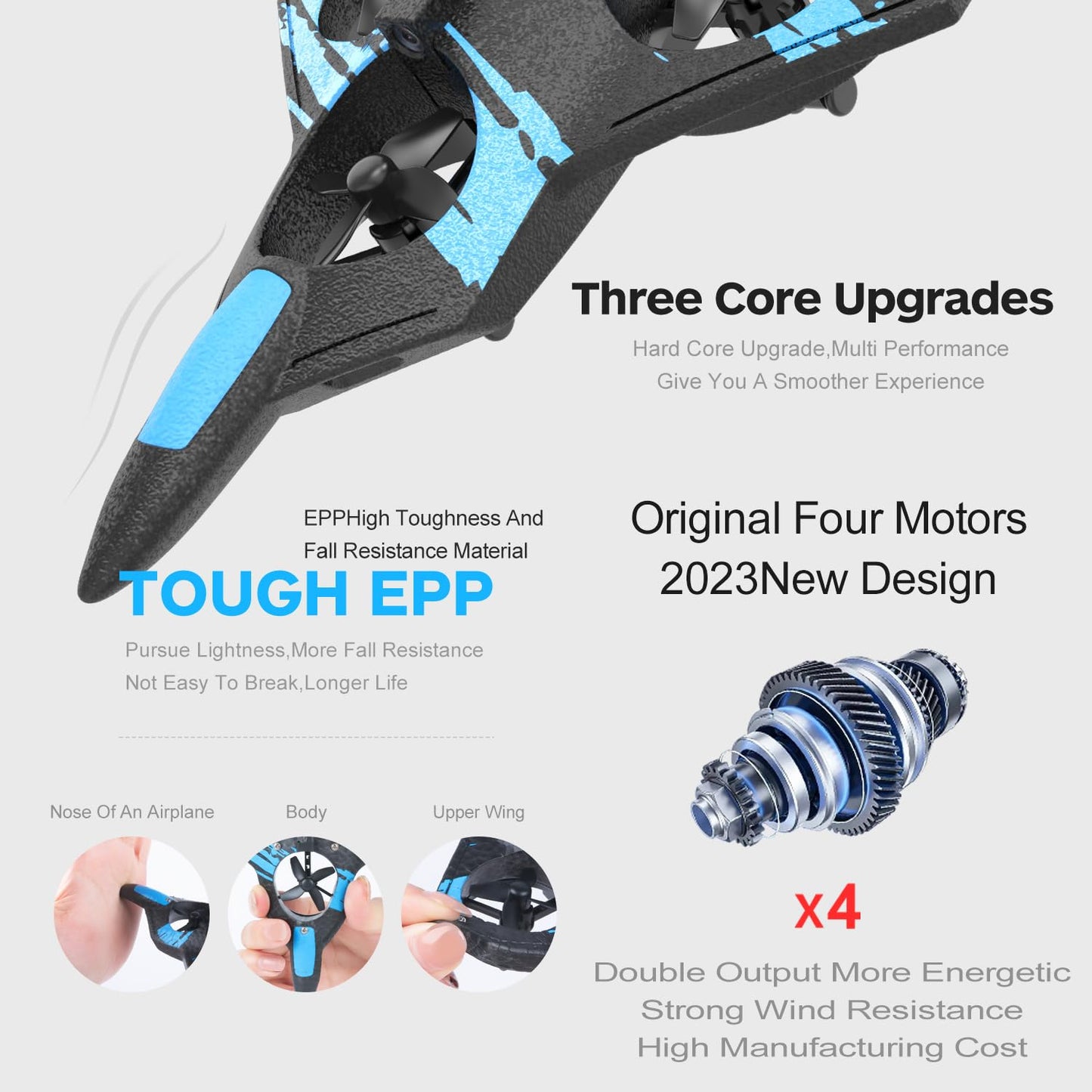 MATHSLICE RC AirPlane Drone, Remote Control Airplane Quadcopter with Auto Hovering,3D Flips,3 Speed Modes,long Flight Distance Flying Time [ Blue ]