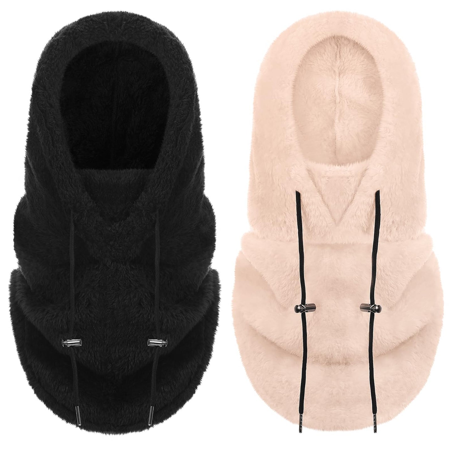 Jeere 2 Pcs Hood Fleece Balaclavas for Women Winter Face Mask Thermal Face Cover Hat Neck Warmer Scarf Adjustable for Cold Weather