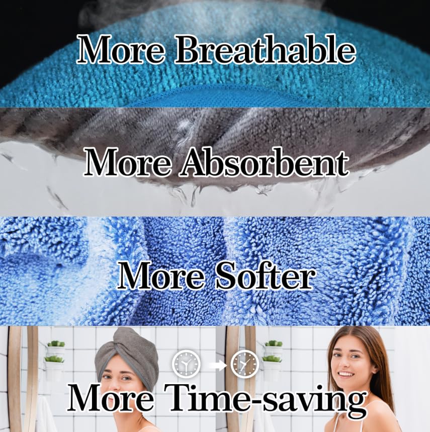 YoulerTex Microfiber Hair Towel Hair Wrap: 2 Pack 10X26 Hair Dryer Towels for Women Absorbent Turban Twist Drying Shower Cap Curly Hair Products for Hair Care Hair Accessories (13 Blue)