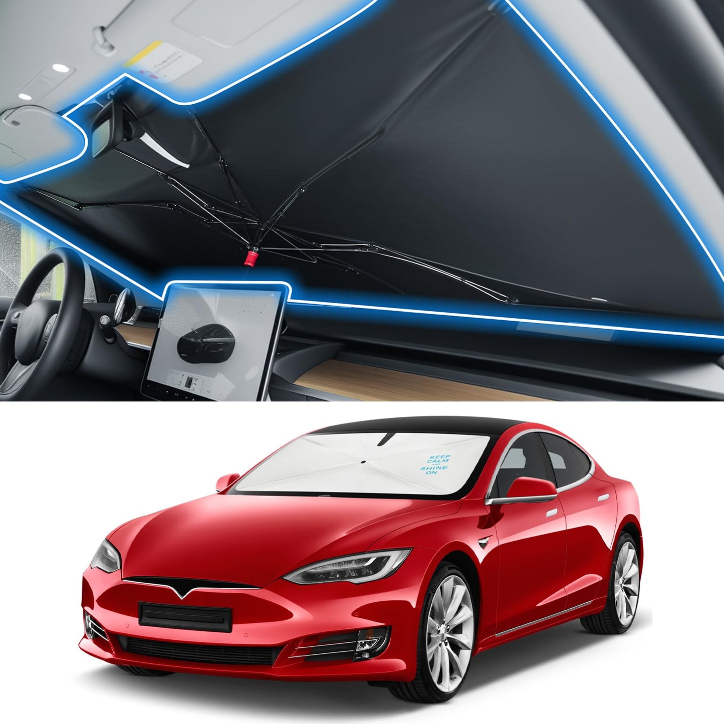 JOYTUTUS Windshield Sunshade Umbrella, Automotive Interior Sun Protection, Titanium Silver-Plated Coating Protect Car from Sun Rays & Heat Damage and Keep Cool, Spring Structure Edge (57" L x 32" W)