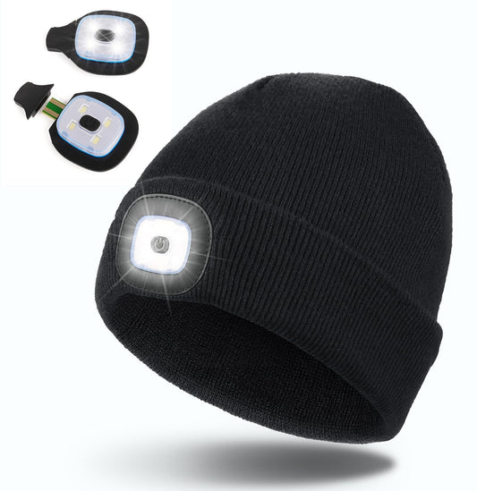 Hatlight for Men Unisex LED Beanie with Two Lamps Hands Free Knit Headlamp Hat with Light Winter hat