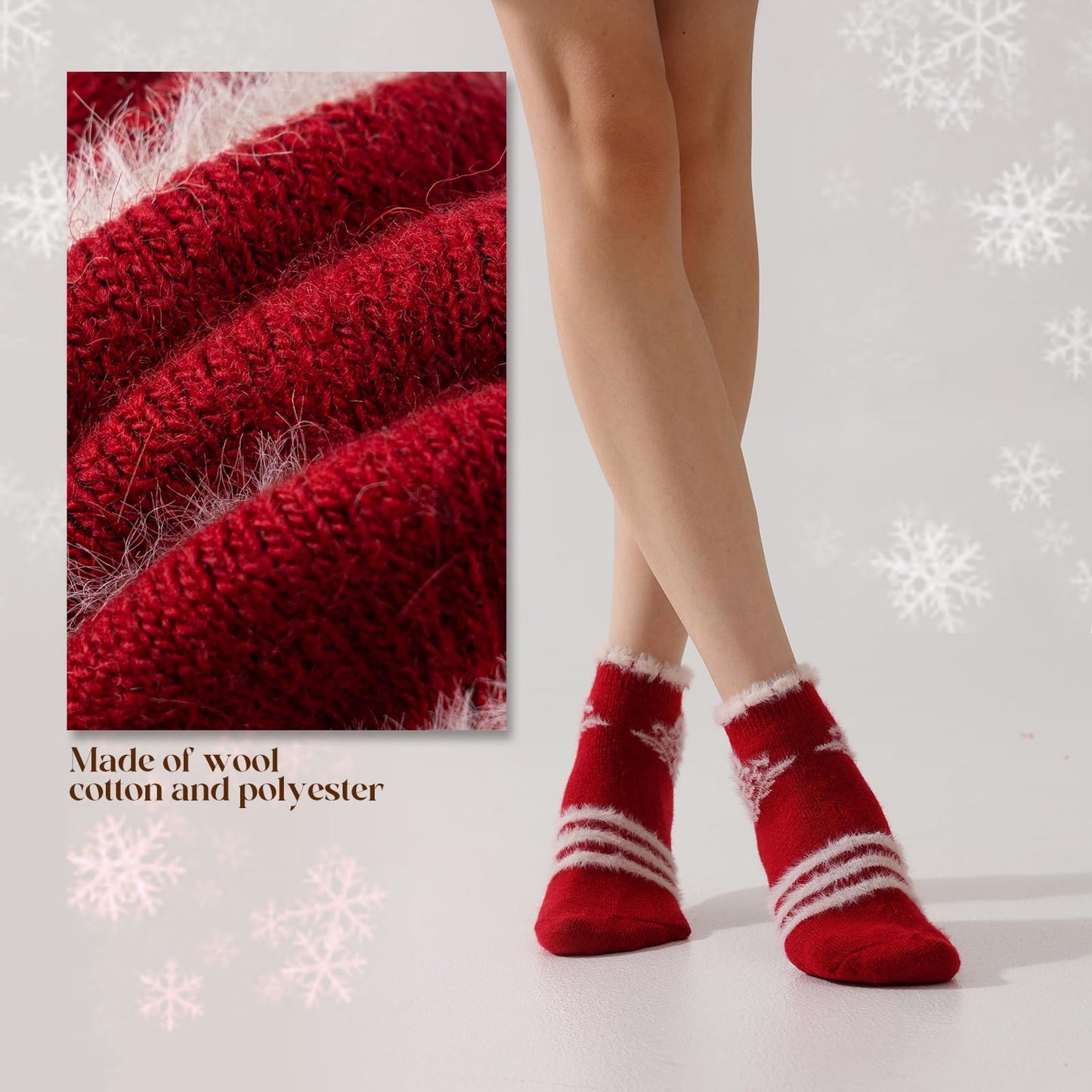 Fszsaa Merino Wool Low Ankle Socks For Women Knit Warm Fuzzy Socks Casual Home Socks Winter