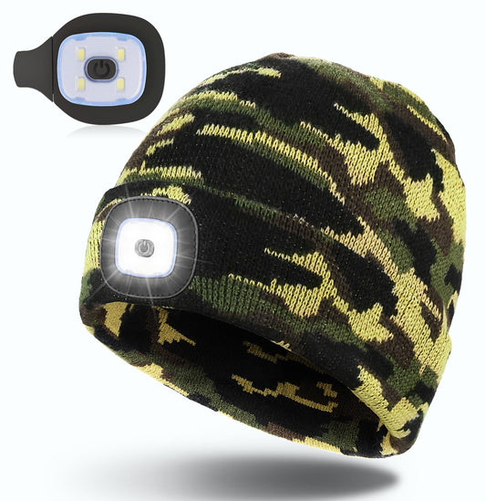 Hatlight for Men Unisex LED Beanie with Two Lamps Hands Free Knit Headlamp Hat with Light Winter hat