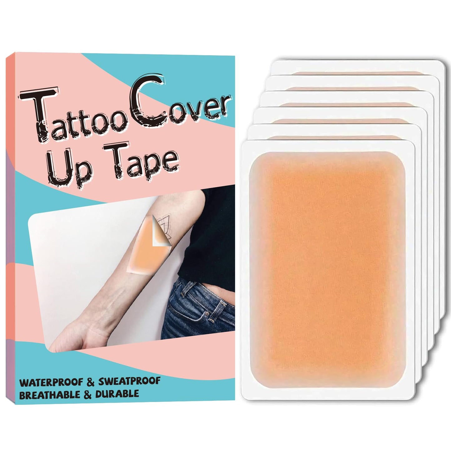 Tattoo Cover Up Patch, Tattoo Cover Up Tape, Ultra Thin Patch for Tattoo Scar and Birthmarks, Invisible Waterproof Skin Tone Concealer Sticker for Covering Up Scars Tattoos, 6 Pcs - Deep Skin