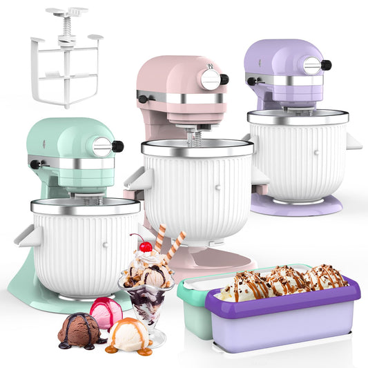 Ice Cream Maker Food Processor Accessories Compatible with Kitchenaid 4.5 and Larger Stand Mixers,2 Quart Frozen Yogurt & Sorbet Gelato Maker for Kitchenaid,Ice Cream Containers for homemade ice cream