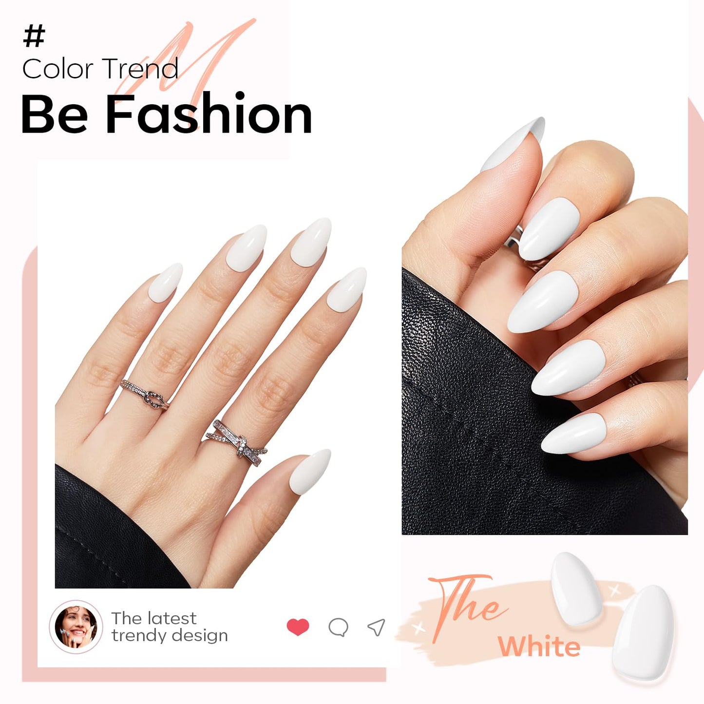 Modelones White Press on Nails Almond, Short Almond Fake Nails, Reusable Nail Kit with Nail Glue Adhesive Tabs Mini Nail File, Nails Press Ons 32Pcs 16 Sizes, Women Girl Gift