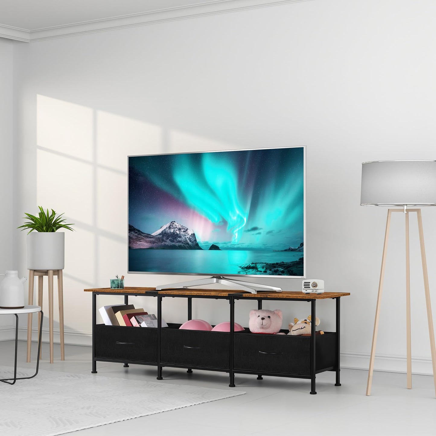 ETELI TV Stands for Living Room Entertainment Center with Fabric Dressers 50/55/60 inch Television Stands Tables TV Cabinet Console Table with Storage for Bedroom