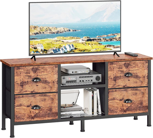 Furologee TV Stand Dresser with 4 Drawers, Television Stand with Open Shelf, Entertainment Center for 50" TV, Industrial Media Center for Bedroom, Living Room, Rustic Brown