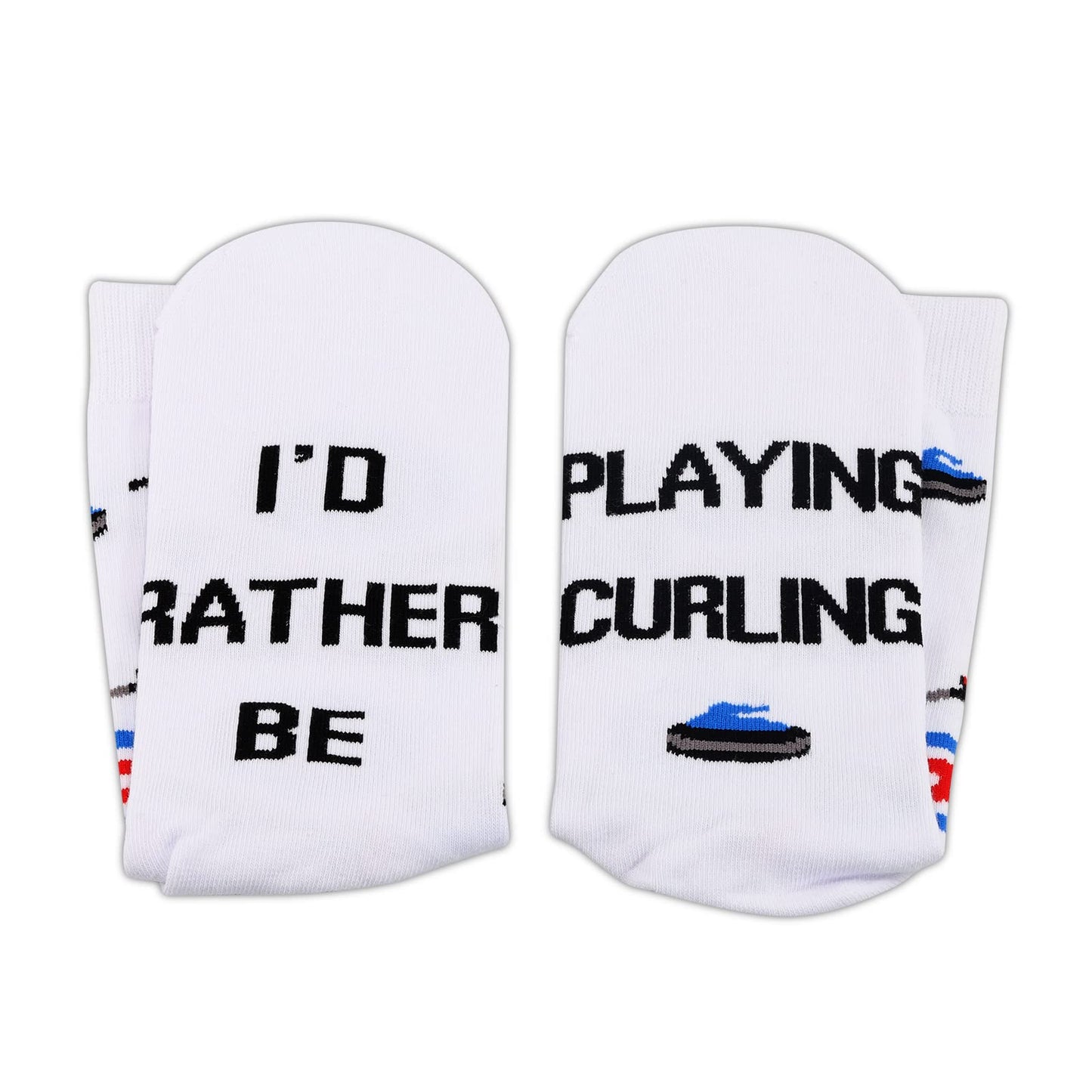 ZJXHPO Winter Sport Curling Crew Sock I’d Rather Be Playing Curling Novelty Sock Curling Coach Player Fan Lover Gift (Curling sock)