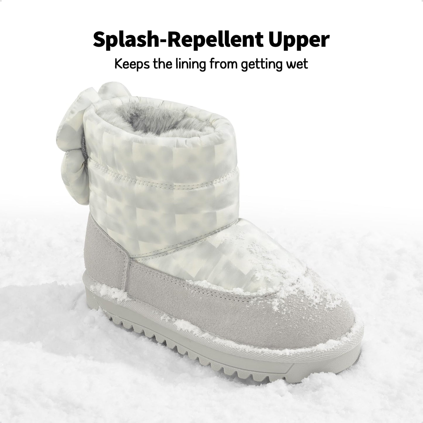 DREAM PAIRS Girls Snow Boots Kids Winter Faux Fur Lined Ankle Shoes Grey/Beige Size 5 Big Kid SDSB2305K