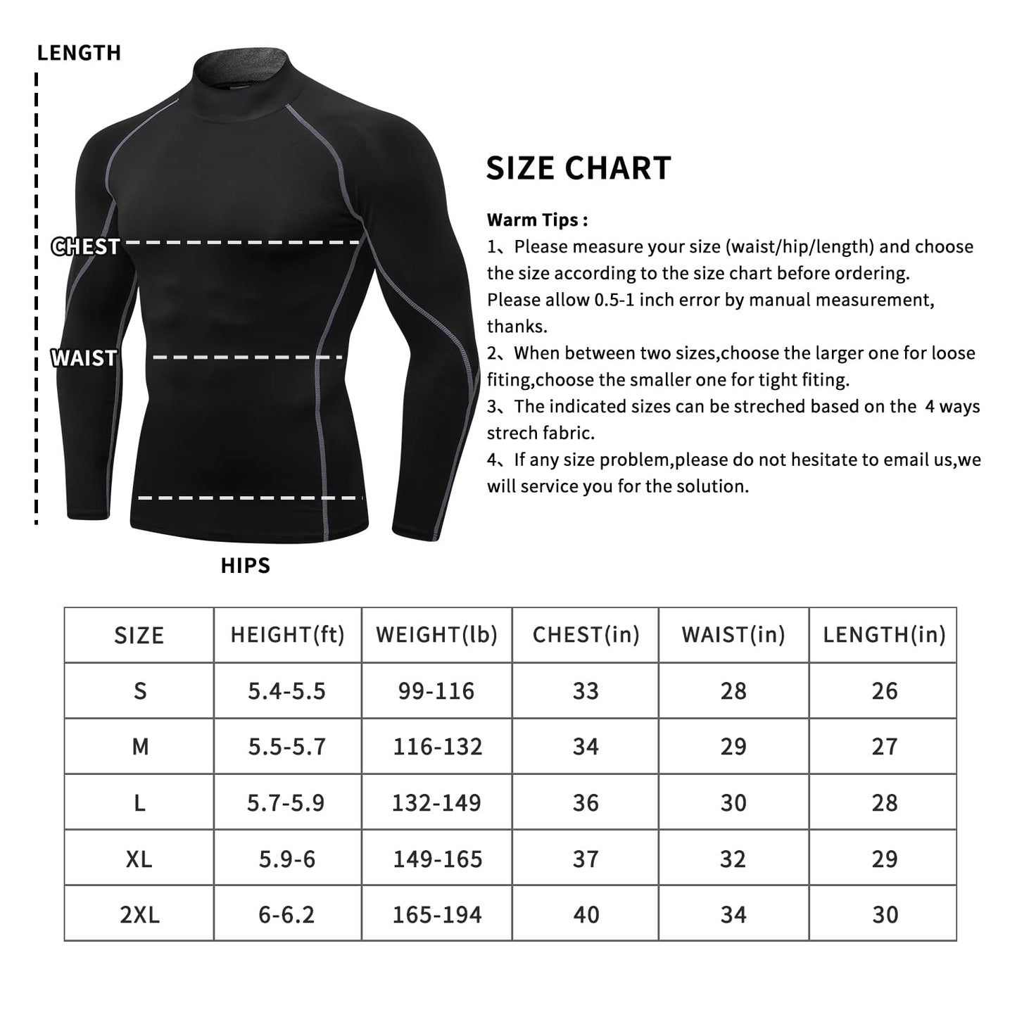 CARGFM Men's Mock Compression Shirt UPF 50+ Long Sleeve Turtleneck Undershirts Baselayer Athletic Running T-Shirts Top