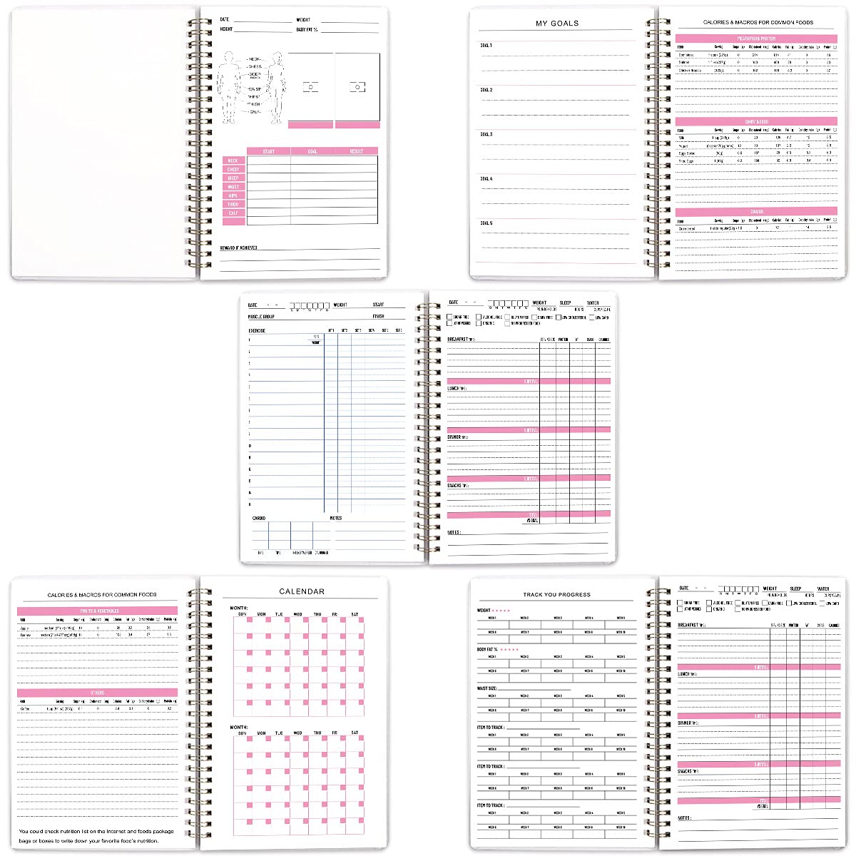 Food Nutrition Fitness Journal Weight Loss Wellness Workout Calorie Counter Log Diary Notebook Planner Diet Meal Exercise Training Health Tracker 6.1" x 8.5"