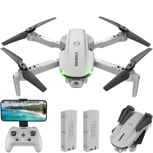 Simrex Drone With 1080P FPV Camera for Adults - Quadcopter Drone with Hover Stable, Foldable Mini Drones With One Key Start, Waypoint Fly, Headless Mode, Auto-Follow, 3D Flip, 3 Speeds, 2 Batteries, Easy for Beginners