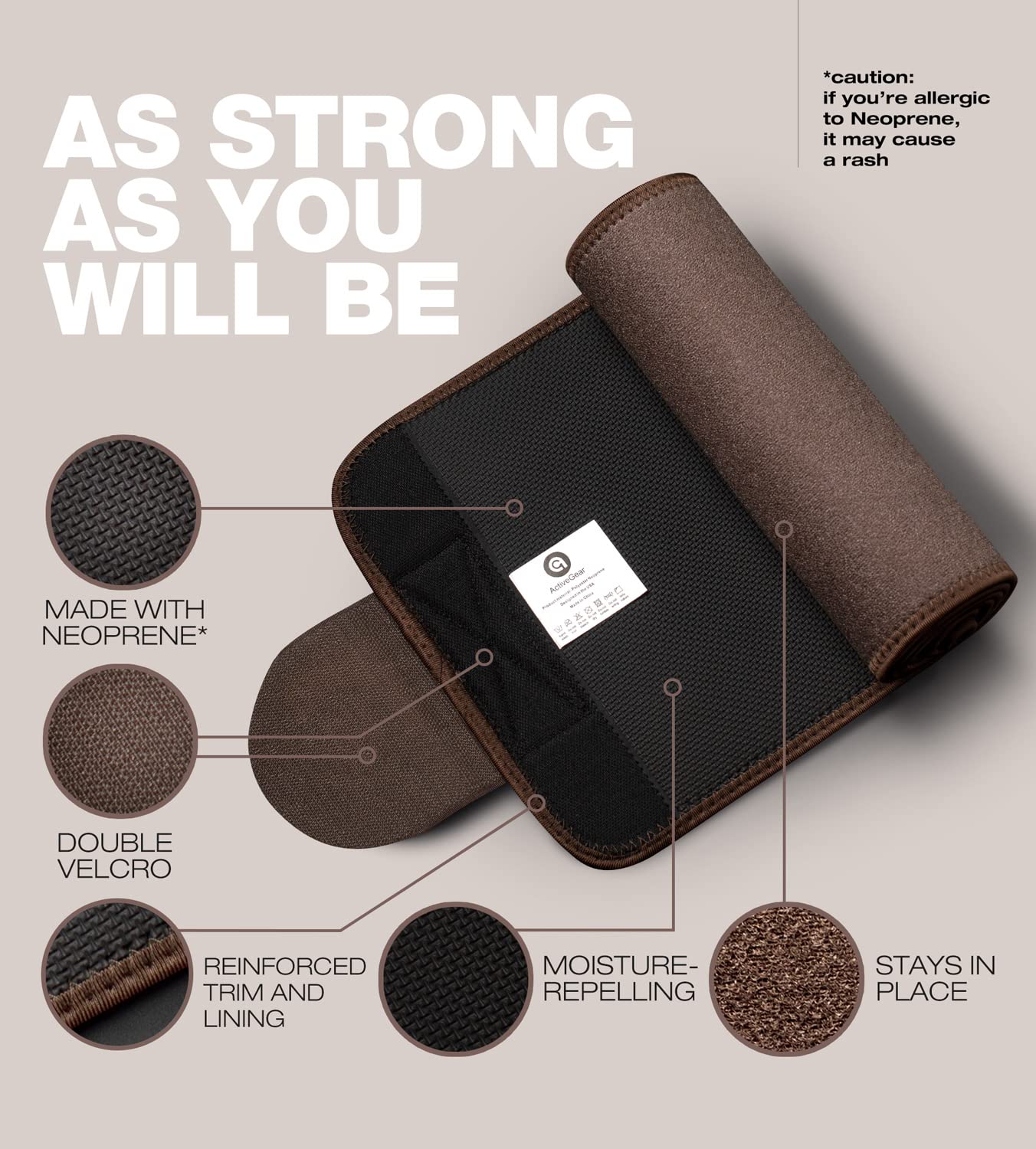 ActiveGear Waist Trainer for Women & Men – Skin Colored Sweat Band Waist Trimmer Belt for a Toned Look - Reinforced Trim and Extra Secure Fastening (Cocoa, Medium: 8” x 42”)