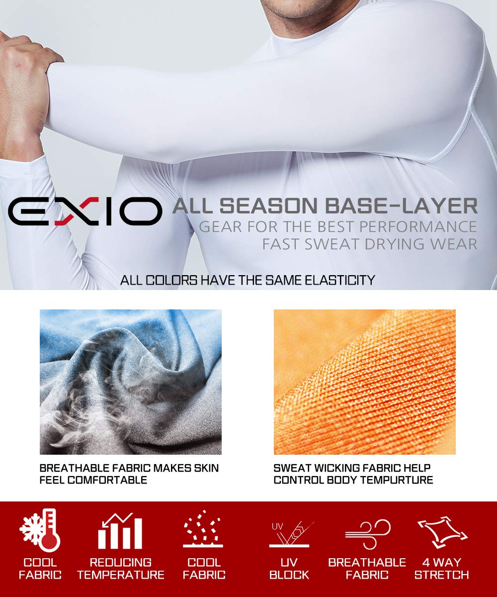 EXIO Japan Men's Compression Shirt Cool&Dry Baselayer/Underlayer Long Sleeve Top EX-R01 (X-Large, EXR01-SB)