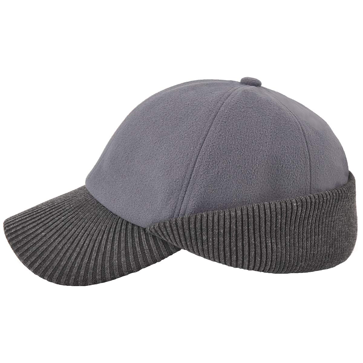LCZTN Wool Winter Baseball Cap with Warmer Earflap for Men ＆ Women Outdoor Ski Visor Beanie Hat (Black ＆ Grey)