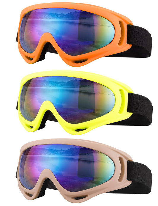 SixYard Ski Goggles, Motorcycle Goggles, 3 Pack Snowboard Snow Goggles for Men Women Adult Youth (Style 6)
