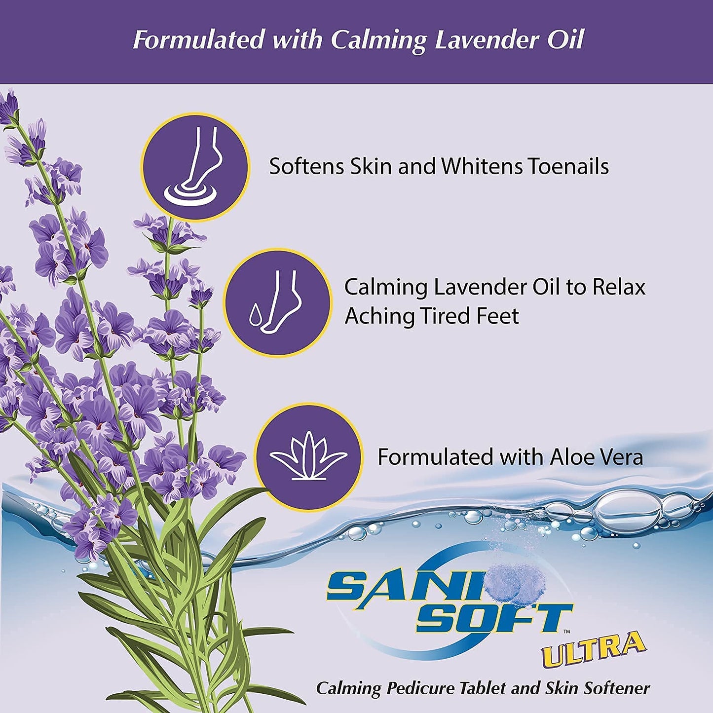 Sanicare - Pedicure Tablets for Foot Soaks, Whiten Nails, Softens Skin with Aloe Vera, All Natural, Vegan, 150 count (Lavender)