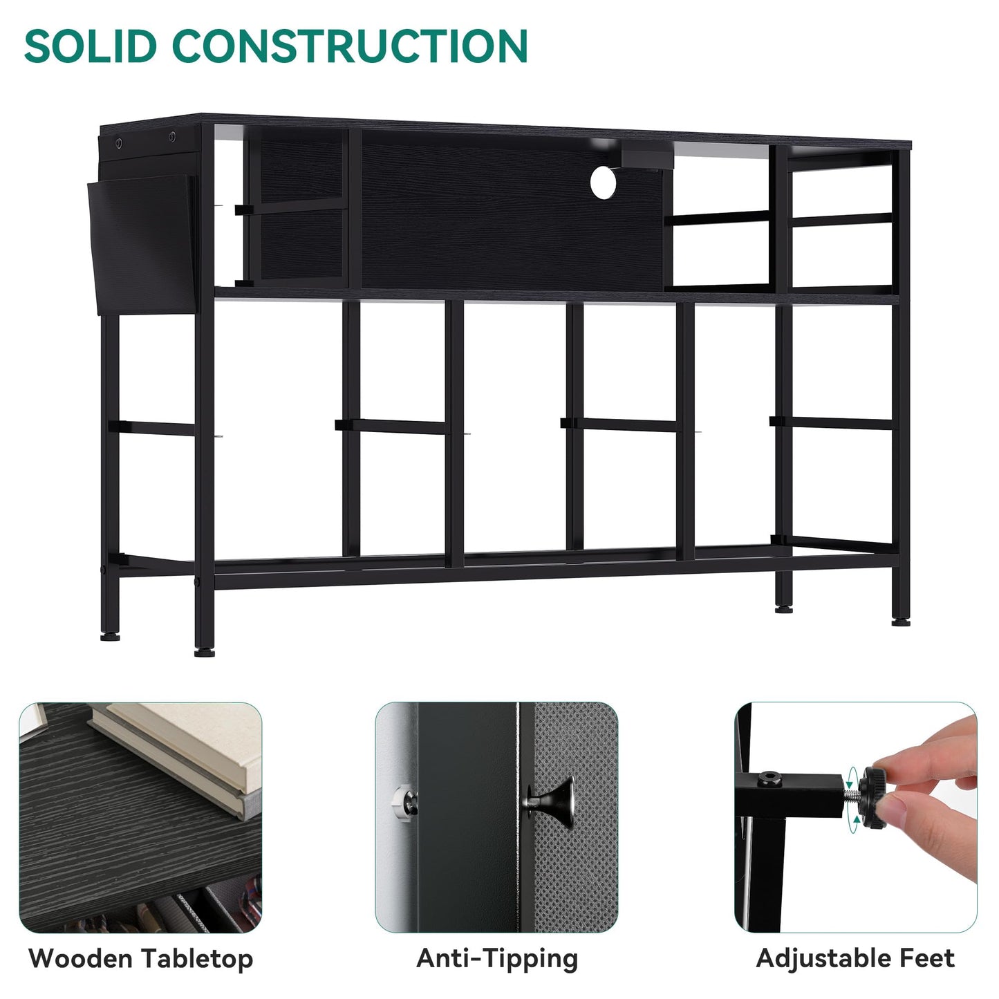 YITAHOME TV Stand with Charging Station, Dresser TV Stand for 55'', 10 Drawer Dresser for Room, Media TV Console Table with Side Pockets & Hooks, Storage Fabric Drawer Unit for Room