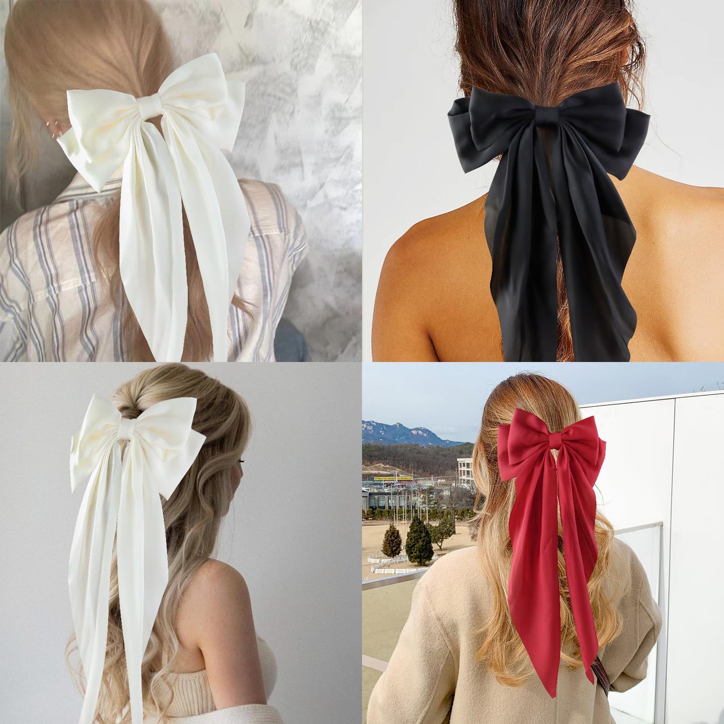Canitor Hair Bows for Women Silky Satin Hair Ribbon Hair Barrettes Clip Oversized Long Tail Hair Bows Cute Aesthetic Coquette Hair Accessories Preppy Teen Girl Gifts Trendy Stuff Things