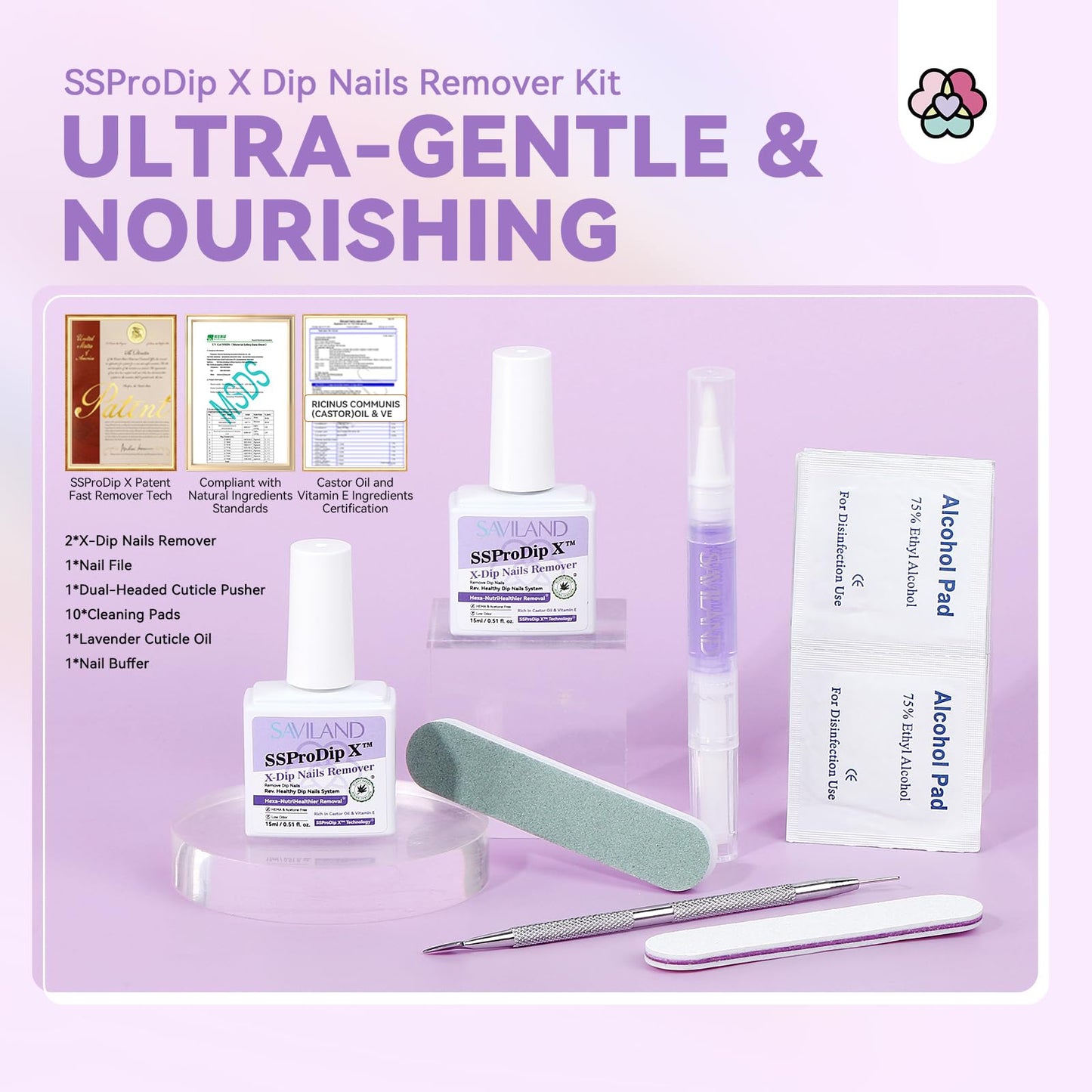 SAVILAND Dip Powder Remover 2 Pcs: Professional Dip Nail Remover Kit Gentle & Safe Remove Dip Nails With Cuticle Oil Nail File Tools Gel Polish Remover No Need Soaking Or Wrapping 0.5 Floz Home Use