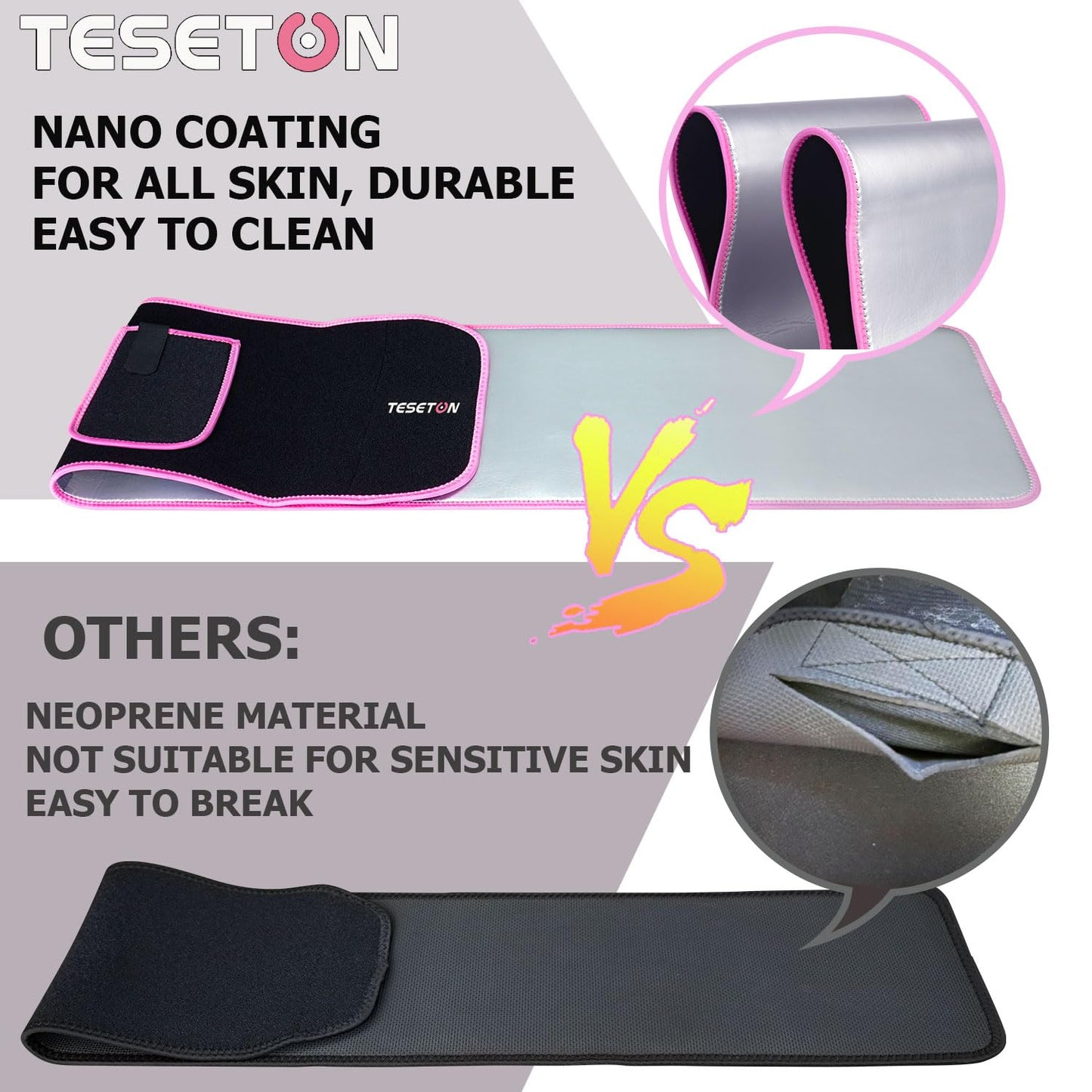 TESETON Sweat Band Waist Trainer for Women, Wasit Trimmer for women Men, Sweat Belt, Wraps Waist Trainer for Belly Fat, Stomach Sauna Sweat Band for Men Sport Fitness Pink S