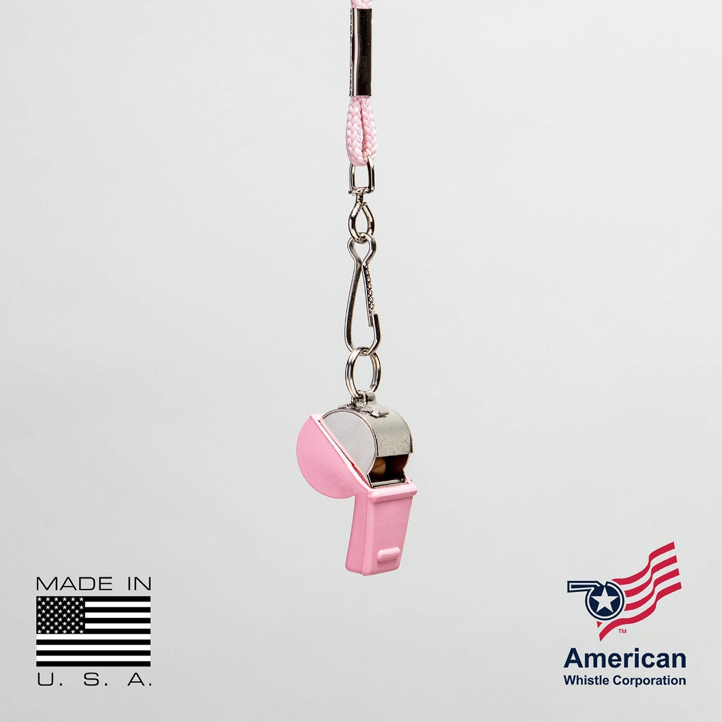 American Whistle Corporation American Classic Whistle - 126 db Solid Brass Whistle with Lanyards and Safe-T-Tip - Made in America (Pink)