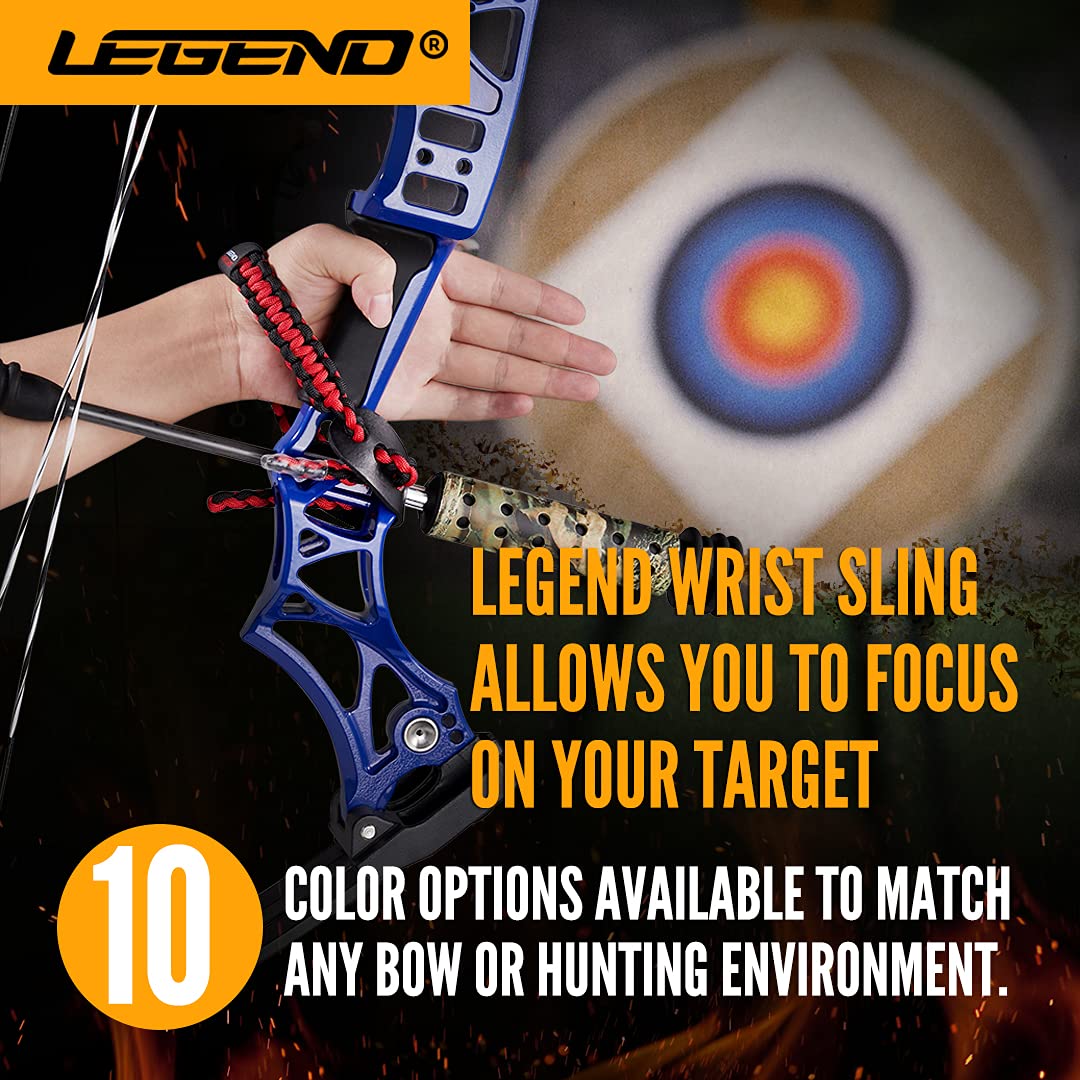 LEGEND 550 Paracord Bow Wrist Sling - Compound Bow Stabilizer & Hand Loop Carrier for Bow Hunting - Adjustable Wrist Strap with Durable Leather Yoke, Strong Metal Grommets - Archery Accessories & Gear
