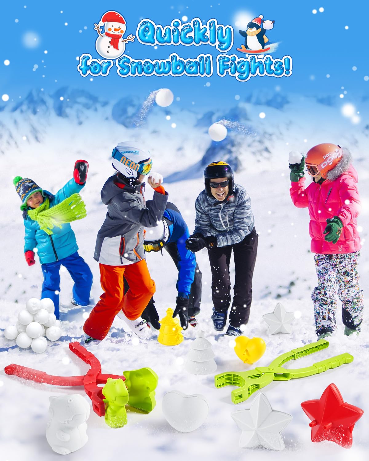 6 Pack Snowball Maker Toy, Duck Snow Ball Makers Toys for Kids Ages 4-8, Winter Snow Outdoor Removable Snow Clip Toys Tool Kit for Birthday Christmas Stocking Stuffers Gifts