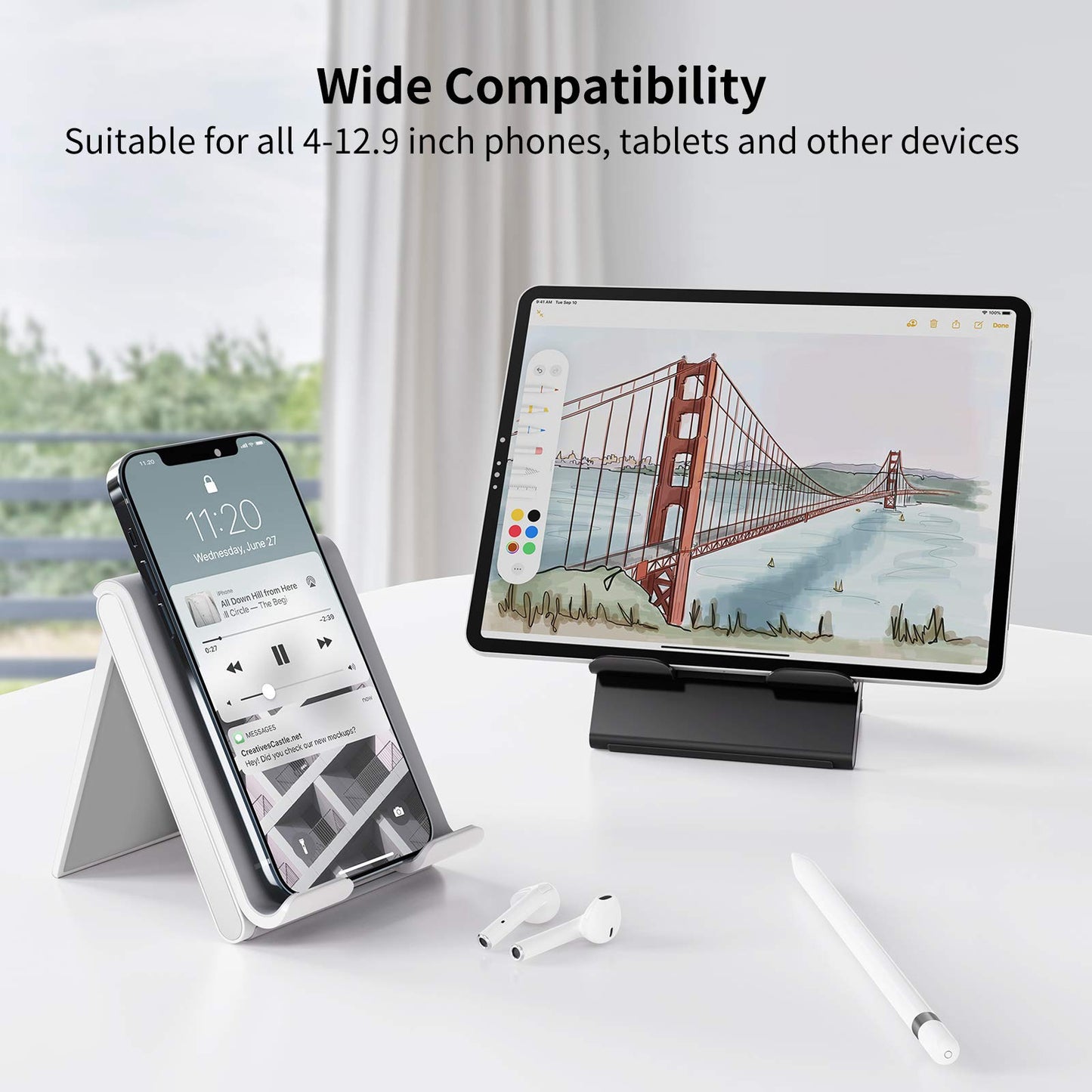 SAIJI Adjustable Tablet Stand Holder Portable Foldable Desktop Stand Dock Compatible for iPad, iPhone, Nintendo Switch, Samsung Galaxy and Kindle Fire Tablets – Gray